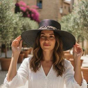 Anthropologie Black Hat with Braided Accent 1990’s style